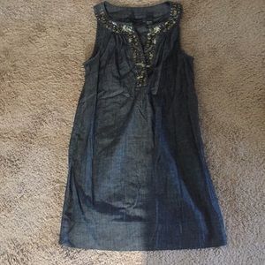 dark denim 100% cotton low v neck dress